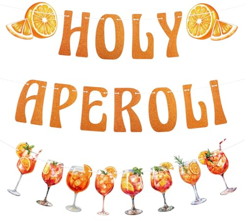 HAOWANWW Aperol Deko Holy Aperoli Banner mit Orangenscheiben Deko & Cocktailmotiven, Aperol Girlande Banner Aperol Party Deko für Sommerpartys Italien-Abende Hawaii Strandparty Hochzeit Karneval