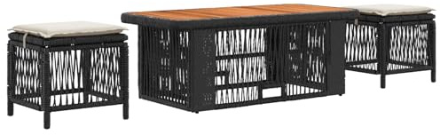 vidaXL Garten Essgruppe mit Kissen 4 pcs Schwarz und Creme Poly-Rattan, Garten Essgruppe, rustikal, wetterfest, höhenverstellbarer Tisch für Outdoor-Treffen, modernes Freizeitmöbel
