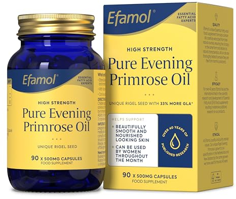 Efamol Evening Primrose Oil Capsules 500mg | High Strength Pure Evening Primrose Oil | Vitamin E | Menopause Vitamins | Helps Support Smooth Skin | 90 Capsules