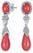 Orecchini pendenti a goccia rotonda in stile vintage rosa arancione con corallo simulato e zirconi per donne in ottone placcato argento.