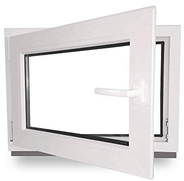 Kellerfenster - Kunststoff - Fenster - innen weiß/außen weiß - BxH: 80 x 50 cm - 800 x 500 mm - DIN Links - 2 fach Verglasung - 60 mm Profil