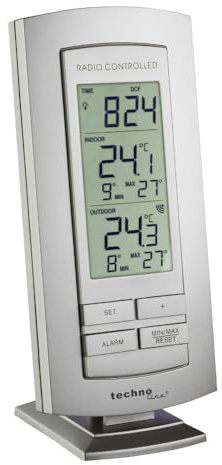 Technoline Wetterstation WS 9140-IT mit Funkuhr und Innen- und Außentemperaturanzeige (Silber-Silber)