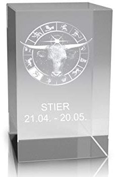VIP-LASER 3D Glaskristall Quader XL Horoskop Sternzeichen STIER - für die Ewigkeit in Glas graviert!