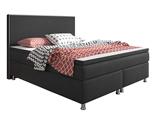 Inter King Size Boxspringbett, 100% Polyester, anthrazit, 180x200 cm
