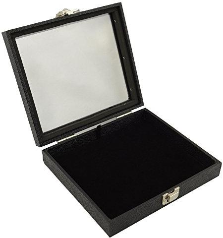 Vitrine avec couvercle en verre et fermoir en velours noir + Insert Pad