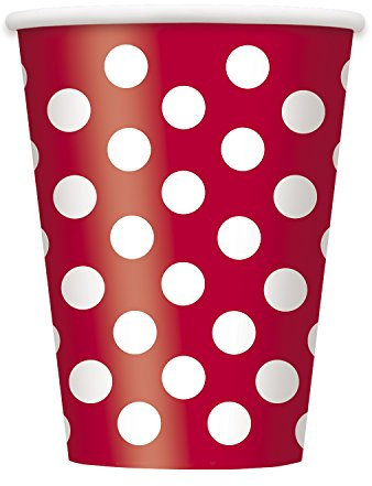 Unique Party 37496 - 12oz Red Polka Dot Paper Cups, Pack of 6