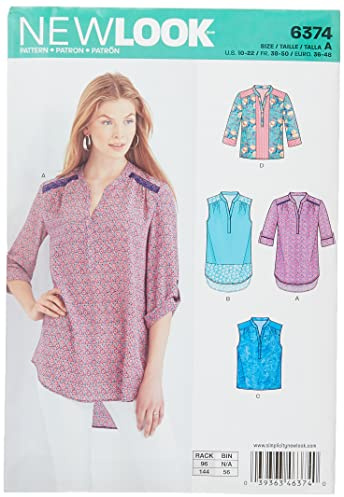New Look Pattern 6374: Blouse, Paper, White, Size A (10-12-14-16-18-20-22)