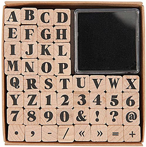Rico Design Stempelset ABC und Zahlen II, Holz, Natur, 8,5 x 8,5 x 2,6 cm