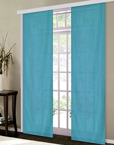 Gardinenbox Flächenvorhang, Schiebegardine Blickdicht matt, Türkis, aus Micro Satin (Mikrofaser Gewebe), mit Paneelwagen und Beschwerungsstange -85600-, 85600