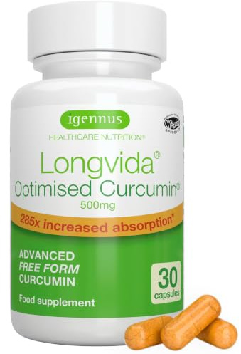 Igennus Longvida Optimised Curcumin 500mg, 30 Vegan Capsules | High Dose & 285x Increased Bioavailability, Rapid Absorption with Sustained Action