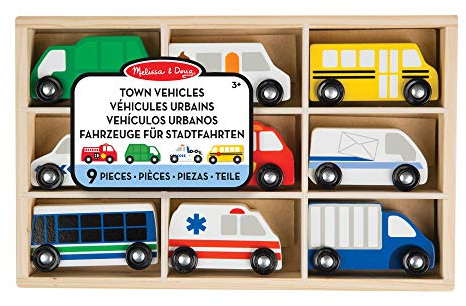 Melissa & Doug Wooden Town Vehicles , Wooden Toy & Trains , Trucks & Vehicles , 3+ , Gift for Boy or Girl