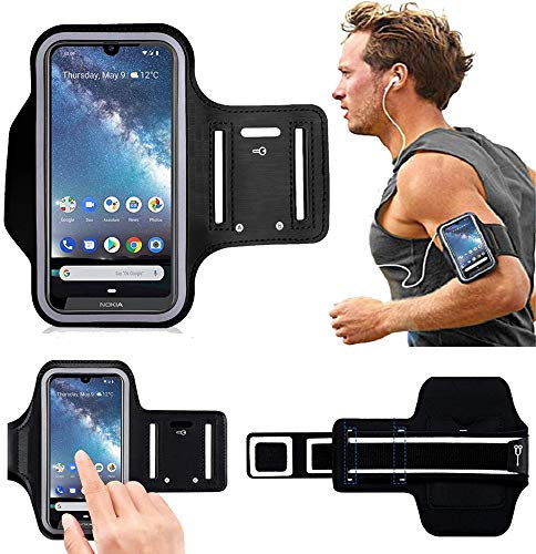 DN-TECHNOLOGY Sports Running Armband Case For Nokia 2.2/Nokia 5.2/ Nokia 8.1 Plus/Nokia 6 2019/ Nokia 4.2/Nokia 3.2/Nokia 7.1/Nokia 5.1/Nokia 3.1/2.1 [EARPHONE-KEY HOLDER-EXTENSION STRAP-SWEAT FREE]