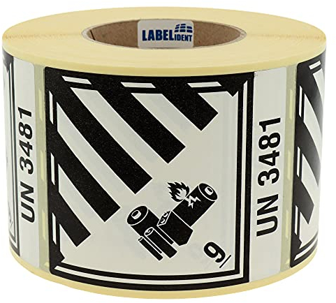 Gefahrgutaufkleber 100 x 120 mm - Gefahrgutetiketten Klasse 9A - Lithium- und Natrium-Ionen-Batterien - 1.000 Gefahrstoffetiketten auf 1 Rolle(n), Papier weiß-schwarz