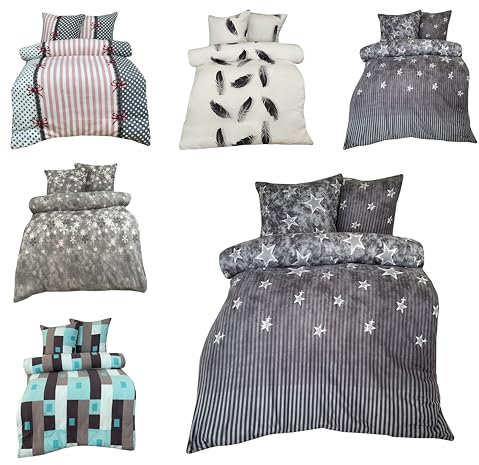 Leonado Vicenti Winter Bettwäsche Thermo Fleece Flausch Kuschelig Warme Garnitur Bettbezüge Set, Größe:2 teilig 135x200 cm, Farbe:Sterne grau