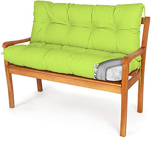 Spatium Bankauflage abnehmbar Bezug wasserdicht Sitz + Rücken gesteppt Bankkissen Bankpolster Polsterauflage Auflage für Gartenbank 30 Größen zur Auswahl, 7 Farben(160 x 120 x 10cm Apfelgrün)