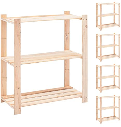 vidaXL 5X Kiefernholz Massiv Lagerregal 3 Böden Standregal Bücherregal Haushaltsregal Küchenregal Kellerregal Büroregal Holzregal 80x38x90cm 150kg