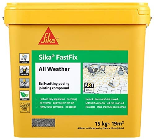 Sika – FastFix All Weather Self-Setting Paving Jointing Compound – Ready to Use – No Mixing Required – Stone – 15kg – 19 sq. m