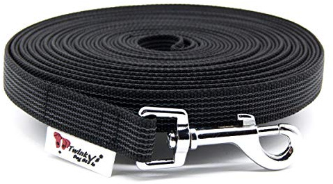 Twinkys Dog Style Schleppleine Hundeleine gummiert 20 mm breit für Hunde bis 50 kg - OHNE Handschlaufe 50 Meter Schwarz Made IN Germany