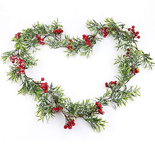 Tannengirlande künstlich Künstliche Weihnachtsgirlande Hängend Künstliche Tannengirlande Kiefer Girlanden mit Rote Beeren Weihnachtsdekorationen für Girlande Weihnachten Deko-Girlande Tannengrün
