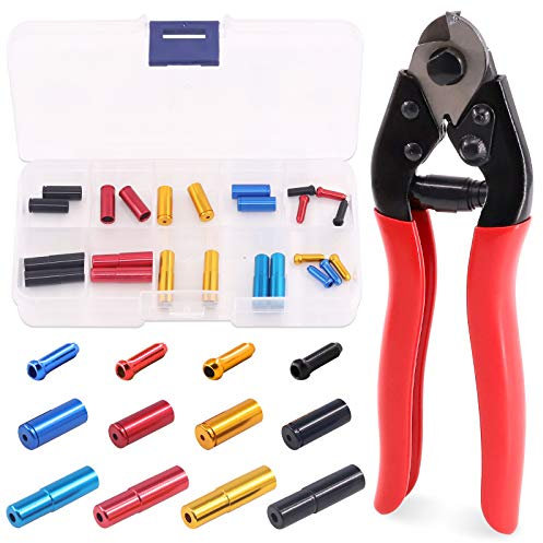 Glarks 25Pcs Bike Cable End Caps with Cable Cutter Set, 8Pcs 5mm Bicycle Bike Brake Cable Tips Caps and 8Pcs 4mm Shift Derailleur End and 8Pcs Cable End Crimps with Stainless Steel Wire Rope Cutter