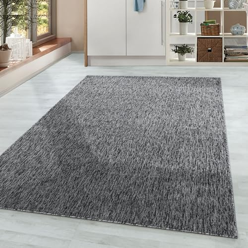 HomebyHome Teppich Wohnzimmer 240x340 cm Grau Einfarbig Meliert Design - Schlafzimmer Teppich Kurzflor Extra Weich Pflegeleicht Teppiche Waschbar für Küche Esszimmer - Carpet Living Room