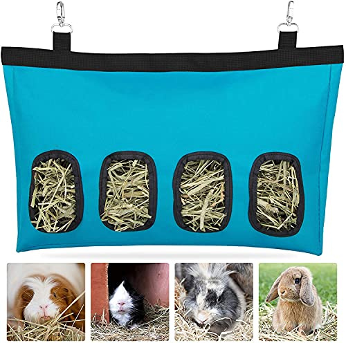 Namvo Sac à foin pour lapin, cochon d'Inde, stockage à suspendre, pour petits animaux, grande taille, tissu Oxford 600D, bleu