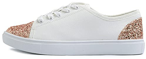 Feversole Women's Featured PU Leather Lace-Up Sneaker,Sneakers Stringate in Pelle PU da Donna Oro Rosa Brillante Taglie 38