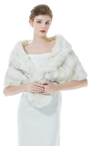 BEAUTELICATE Kunstpelz Schal Stola Damen für Frauen Bolero Festlich Hochzeit Braut Abendkleid Brautschal Brautstola (Weißes Fell mit Schwarzen Spitzen, M)