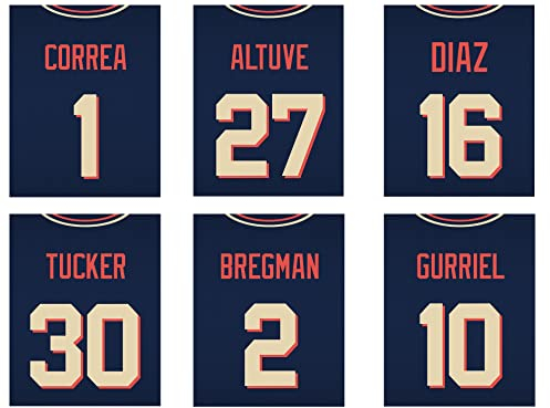 Houston Astros MLB Poster Set mit 6 Baseball Trikots 2021 - Correa, Altuve, Diaz, Ticker, Bregman, Gurriel - 8x10 Halbglanz Posterdrucke