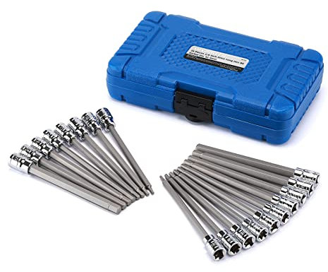MIXPOWER Jeu de douilles hexagonales longues de 0,95 cm à 0,95 cm, 3 mm à 10 mm, SAE et métrique, ensemble de douilles hexagonales extra longues en acier CR-V et S2