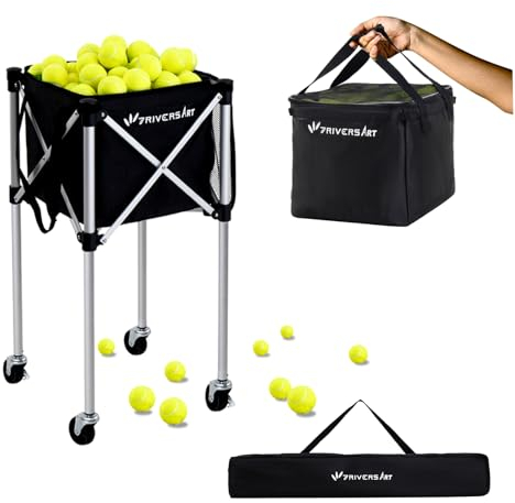 7RiversART Portable Sturdy Tennis Ball Hopper Lightweight Aluminum Alloy Sports Teaching Cart Carry Tennis Bag Included (Holds Up to 160 Tennis Balls)