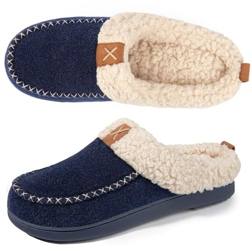 LongBay Women's Winter Slippers, Memory Foam Fluffy Moccasin House shoes with Warm Plush Fleece Lining Slip-On for Indoor Outdoor (7-8 UK, Ney Blue)