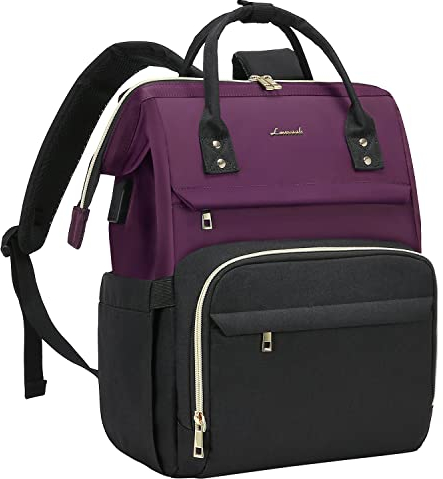 LOVEVOOK Laptop Rucksack Damen 17 Zoll, Groß Schulrucksack Teenager, Rucksack Handgepäck, Wasserdichtes Design, Atmungsaktive Schultergurte, Für Uni, Schule & Reise, Dunkelviolett Schwarz