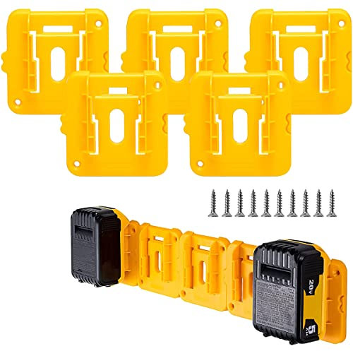AoHao Lot de 5 supports de batterie compatibles avec batterie de De-w-alt 20 V en plastique au lithium - Avec vis pour atelier de garage
