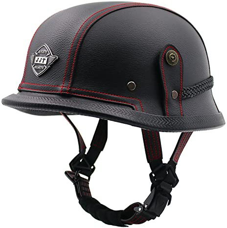 GAOZCTT Casque Moto Vintage avec Lunettes Rétro Adultes Cuir Open Face Demi-Casque Rétro Casque Moto Jet Demi Bols,Vintage Style Allemand Hommes Femmes Bike Cruiser Moped Casque - ECE Homologué