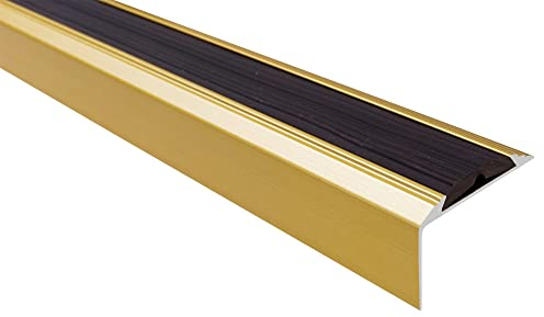 Effector Treppenkantenprofil zum Schrauben, 180 cm, 46x29 mm, Gold, Aluminium Bodenübergangsprofil, Übergangsleiste, Treppenschutzprofil, Treppenkantenschutz, Anti Rutsch Aluwinkel