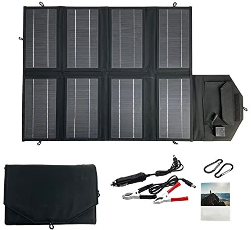 Wttfc 50W Panneau Solaire Pliable avec 2 Ports USB, Chargeur Solaire Portable Module Monocristallins pour iPhone, iPad, Samsung Galaxy, Smartphones, Power Banks, Tablettes, GPS, etc