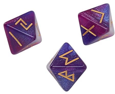 Divination Dice, Star Sky Mistic Vivid Colors Astrologia Predizione di Apprendimento Poliedrico Di, Pietre runiche a 8 facce 3 dadi colorati per indovinare le fate Blu porpora