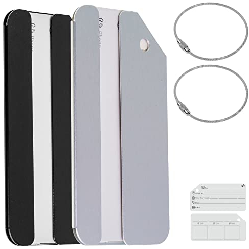 Kofferanhänger mit Adressschild, 2 Pack, Schwarz + Silber, Aluminium Schild, für Flugreise, Kreuzfahrt, Metallgepäckanhänger, Namensschild Koffer, Adressanhänger, Taschenanhänger, ID Etikett Aufhänger