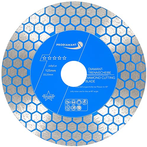 PRODIAMANT Disco diamantato da 125 mm per tagli Jolly, disco da taglio diamantato, 125 mm x 22,23 mm, per taglio a 45 gradi, smussatura e levigatura di piastrelle, gres porcellanato