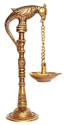 BRACOP Metallpfau Diya Indian Messing Öllampe Deepam für Puja Lampe Diwali Festival Licht Dekoration Messing Diya Öllampe Pooja Aarti Ghee Lampe Diwali Diya Gratis 50 Baumwolldocht Geschenke
