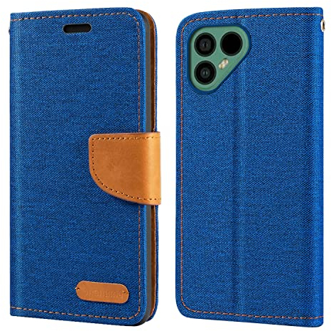 Oxford Stoff und PU Leder Flip Handyhülle Kompatibel mit Fairphone 4, Robuste Klapphülle mit Kartenfächern und Magnetverschluss (Blau)