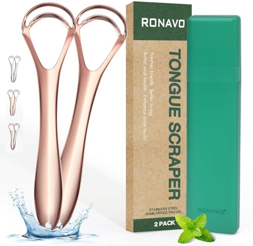 RONAVO Zungenschaber (elegant in Roségold), Zungenreiniger für elegante Frauen, Metall-Zungenschaber | Pflegen Sie Ihre glänzende Zunge, Entfernen Sie Zungenbelag, Reduzieren Sie Mundgeruch, mit