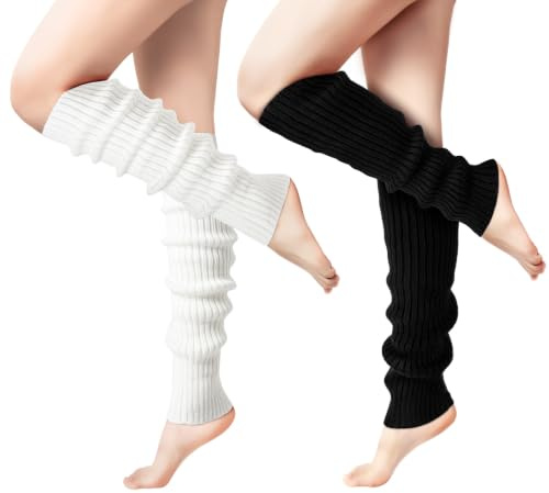 Clothirily Leg Warmers - Fashion Leg Warmers for Women, Ribbed Knit Leg Warmer 80s, Long Leg Warmer Socks Sports Party Yoga Accessories, 2 Pairs