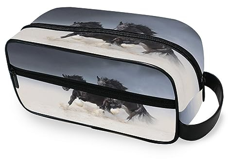 Tragbare Kulturtasche Tier Schwarze Pferde Reise Waschtasche Multifunktions Kosmetiktasche Make-up-Tasche Aufbewahrungstasche für Frauen Männer Jungen Mädchen, multi