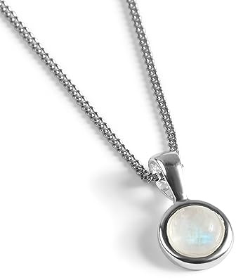 HENRYKA 925 Sterling Silver & Natural Gemstone Round Charm Necklace | Minimal Pendant | Bridesmaid Jewellery | Hypoallergenic Women's Jewellery with Gift Box