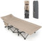 COSTWAY Folding Camping Bed for Adults, Extra Wide Portable Sleeping Cot with Headrest, Side Pocket & Carry Bag, Heavy Duty Lounger Camp Bed for Travel Beach Office, Weight Capacity 180kg (khaki)