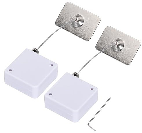 sourcing map Retractable Cable Lock with Double-Sided Adhesive Slow Remote Control Security Lock Rectangular for TV, DVD,Showroom,Remote,600g 2Set White