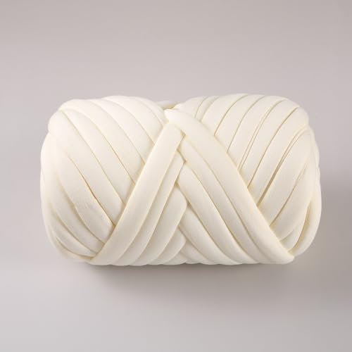 Dickes Baumwollgarn zum Stricken und Stricken, 500 g/25 m, Riesengarn, super weich, aus Baumwolle, grobe Strickwolle von Hand, waschbar, Velours, für Haustierbett, dickes Garn für Kissen (milchig)