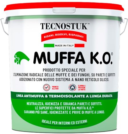 Muffa KO Tecnostuk lt.1 Eurocali - Fondo Antimuffa per Muri Made in Italy - Ecologico e Traspirante, Stermina e Previene la Muffa